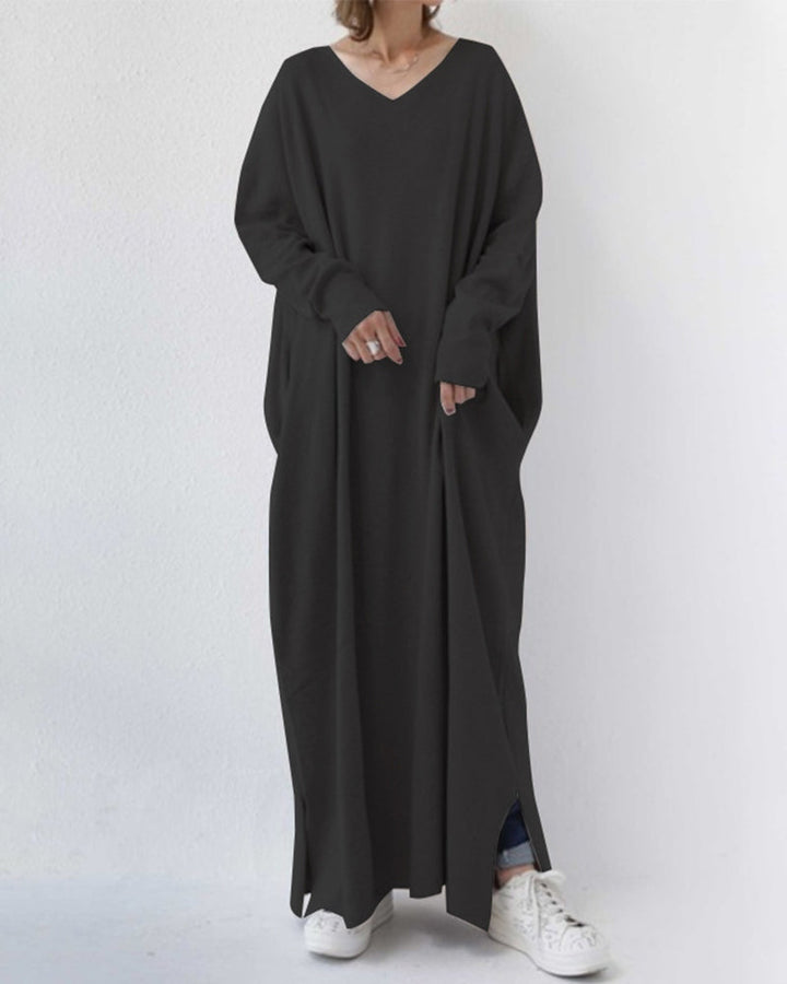 Robe trapèze à manches longues et col en V