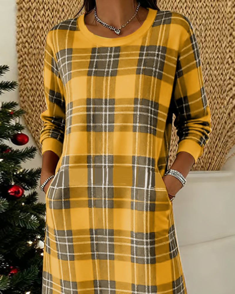 Robe À Manches Longues Sweat À Carreaux