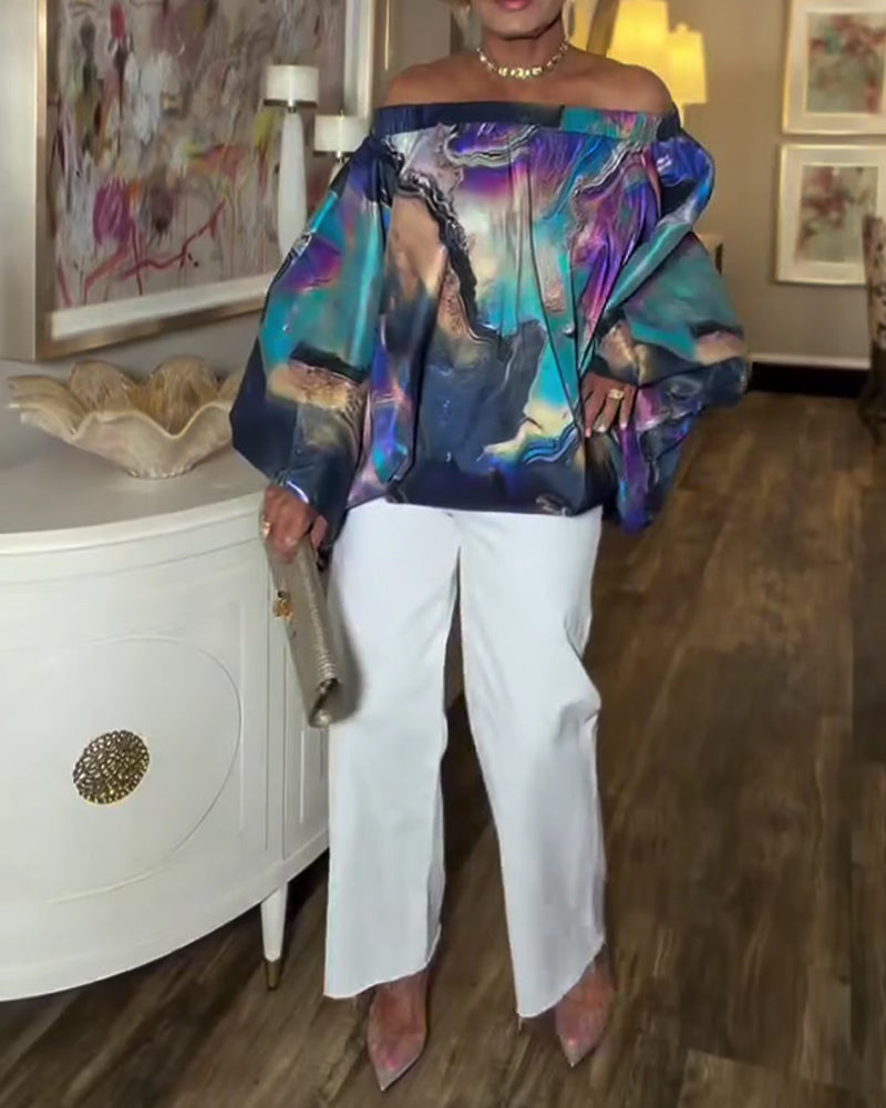Blouse Tendance À Épaules Dénudées Et Tie-Dye