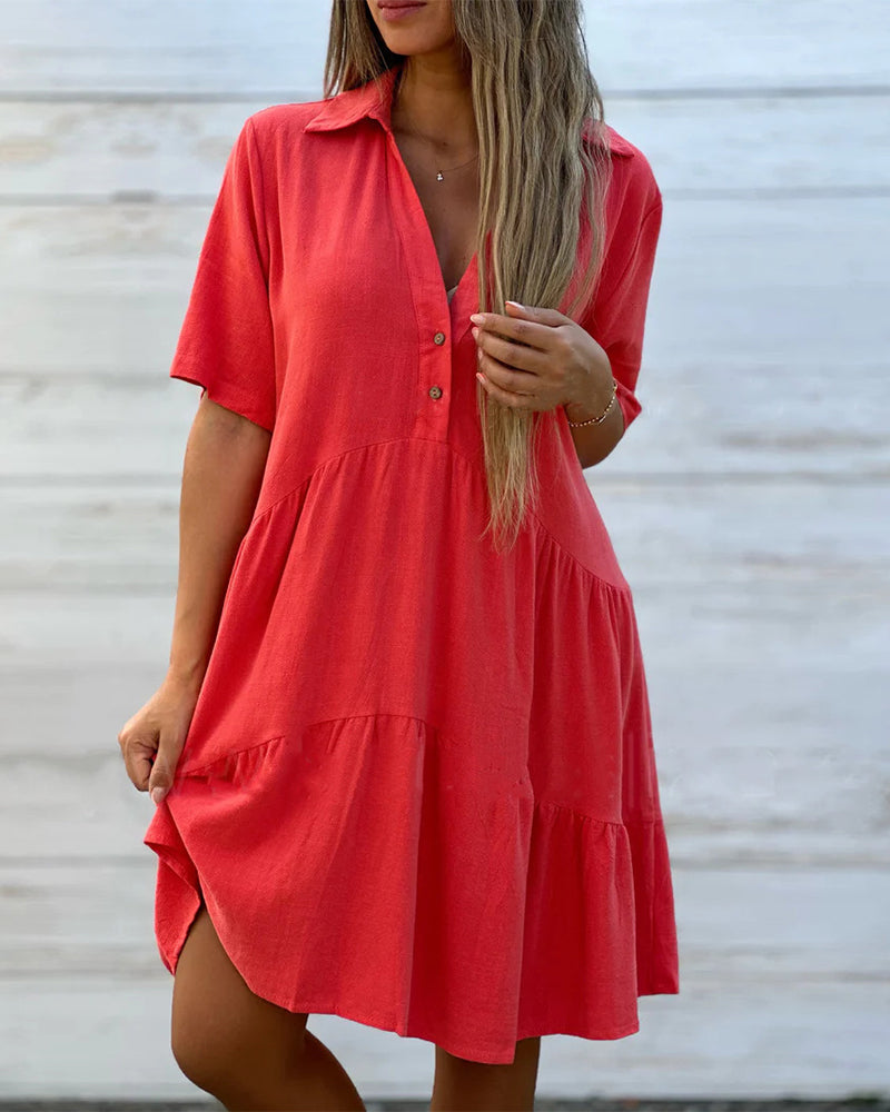 Robe boutonnée à revers confortable de couleur unie