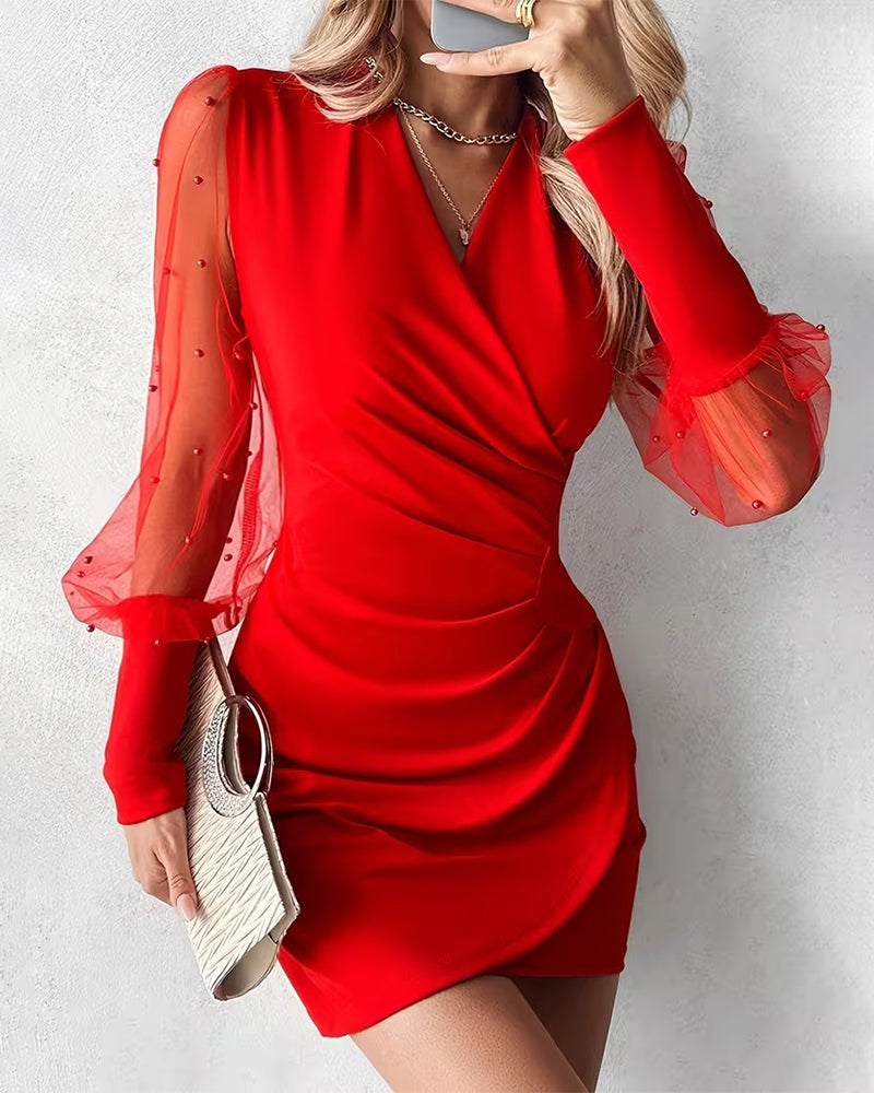 Robe Mesh Col En V Mode Patchwork