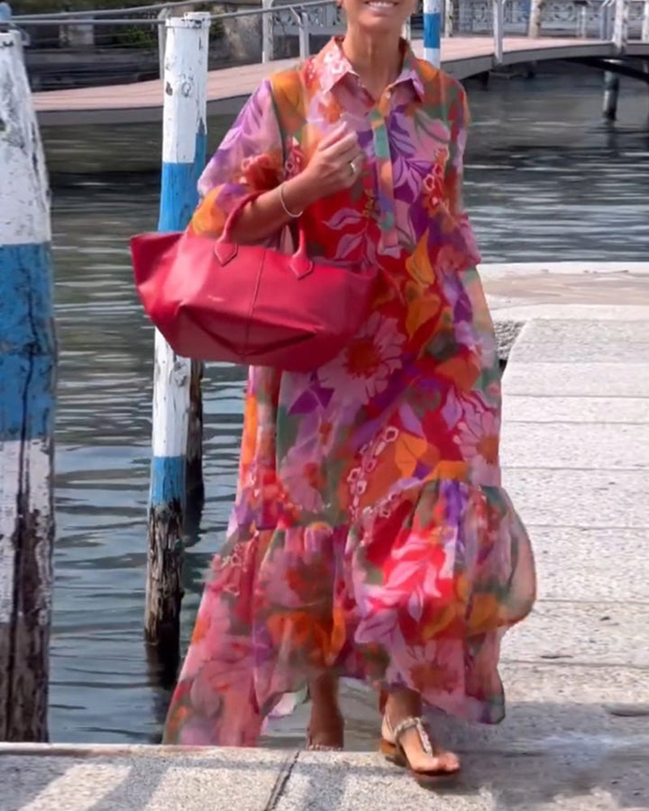 Robe Colorée Imprimée Manches Lanterne Ample