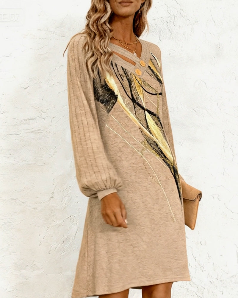 Robe Manches Longues Imprimée À Coupe Droite