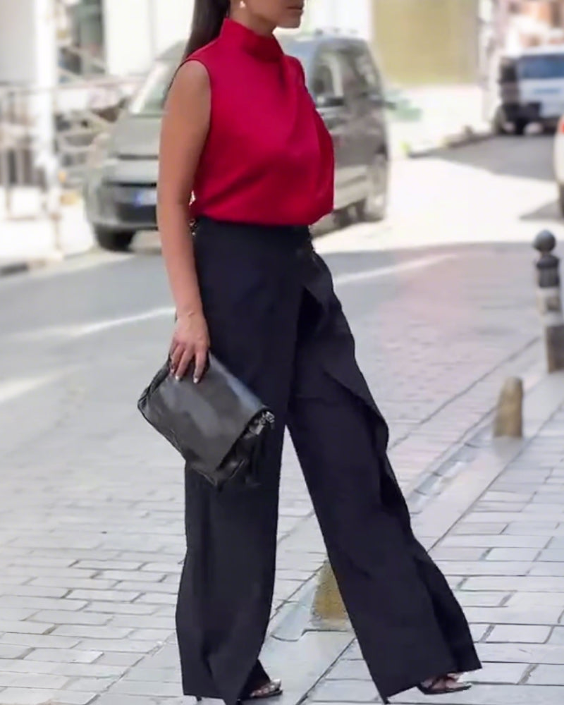 Pantalon Asymétrique À Couches Jambes Larges