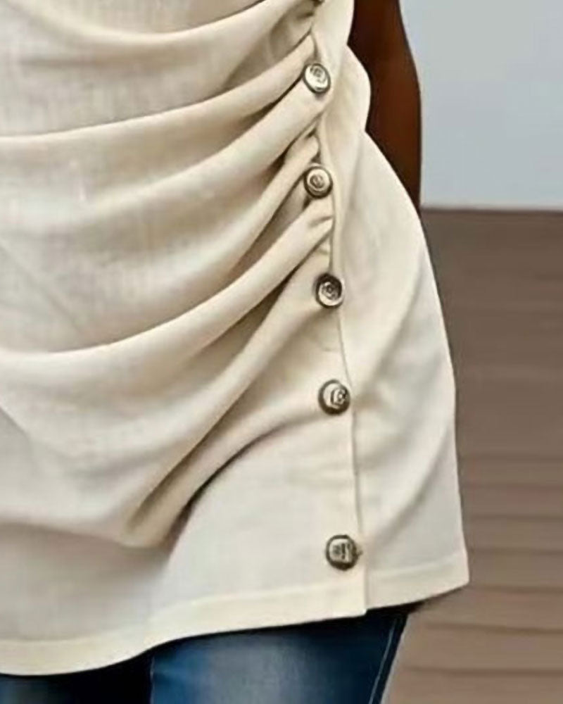 Chemisier Slim Fit Col Drapé Manche Courte