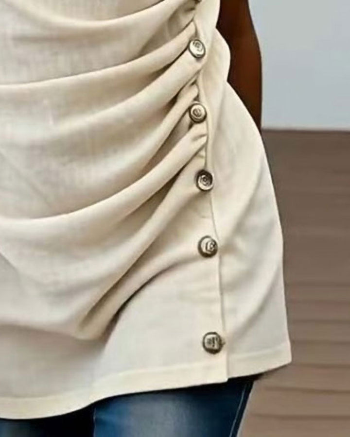 Chemisier Slim Fit Col Drapé Manche Courte