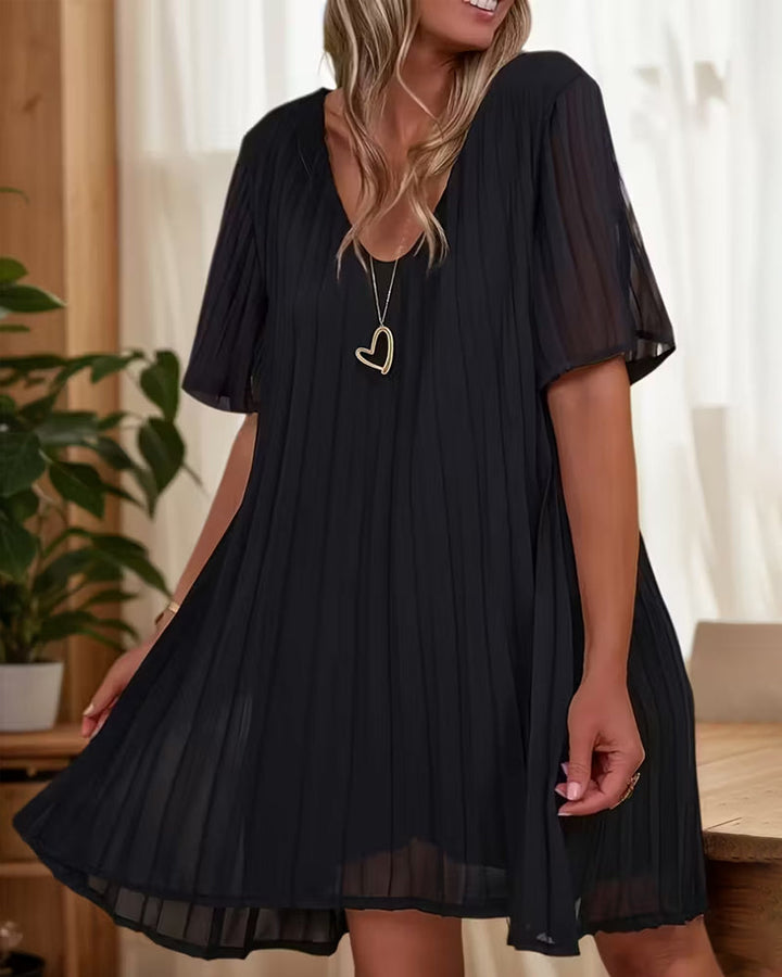 Robe Accordéon Plissé Manches Courtes