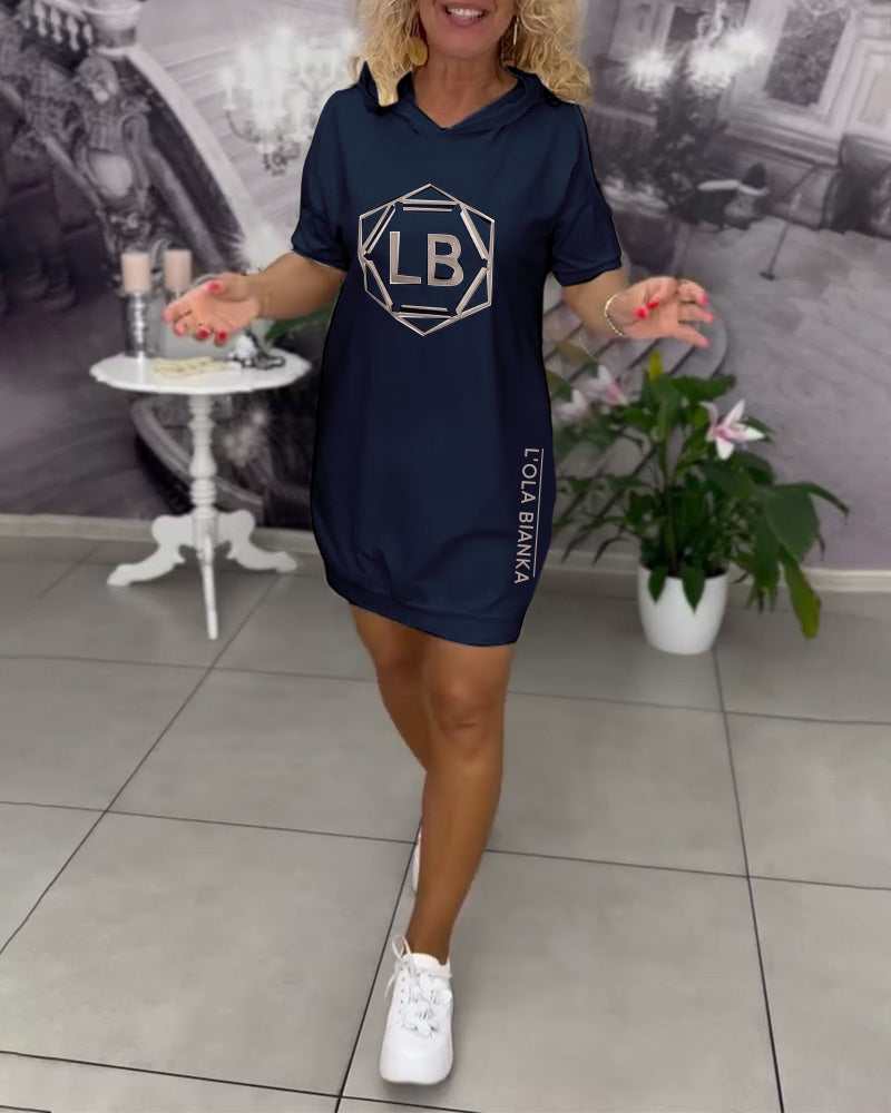 Robe À Capuche Imprimé Lettres Sport