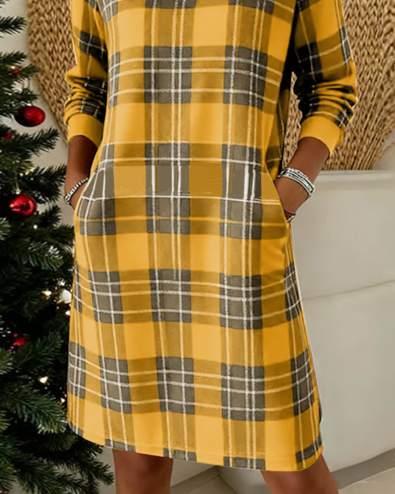Robe À Manches Longues Sweat À Carreaux