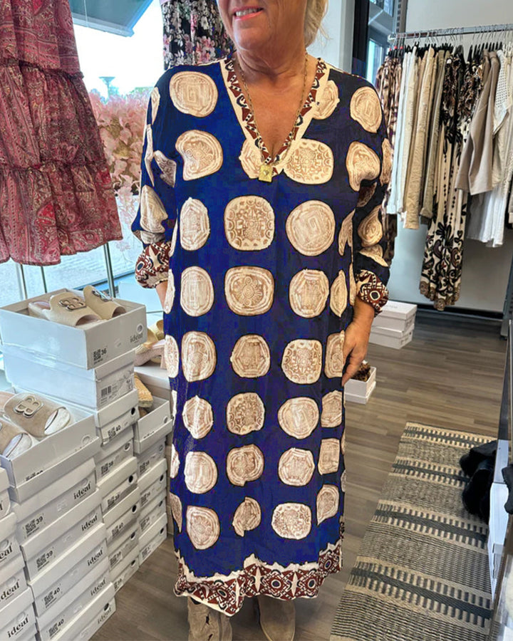 Robe Manches Longues En V Imprimé