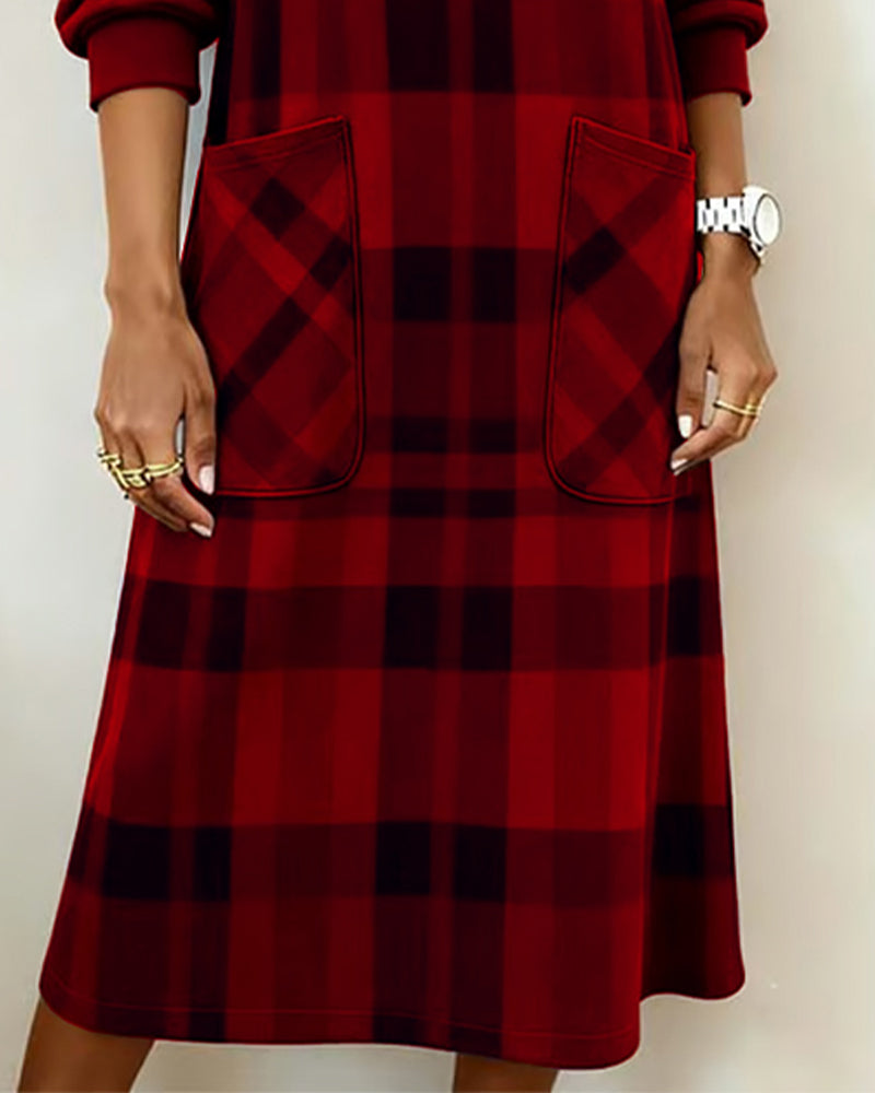 Robe À Carreaux Imprimé Poche Chemise