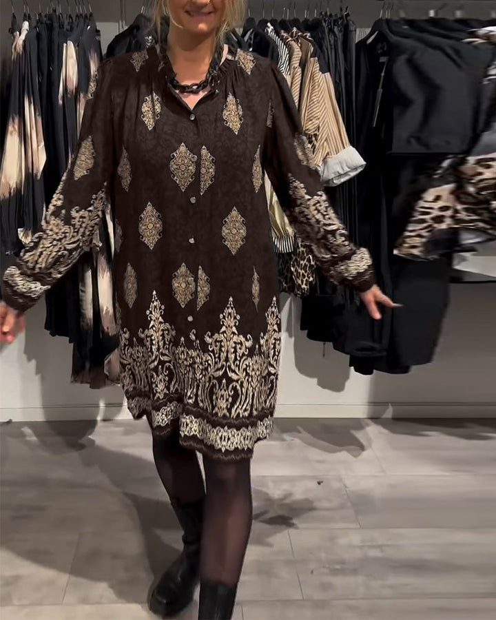 Robe à imprimé vintage boutonnée à revers