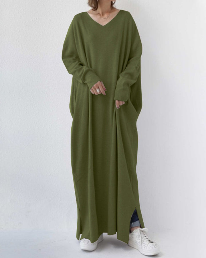 Robe trapèze à manches longues et col en V