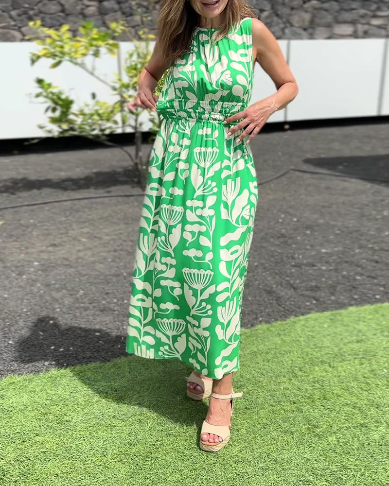 Robe Sans Manches Longue Taille Imprimé