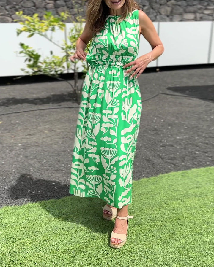 Robe Sans Manches Longue Taille Imprimé