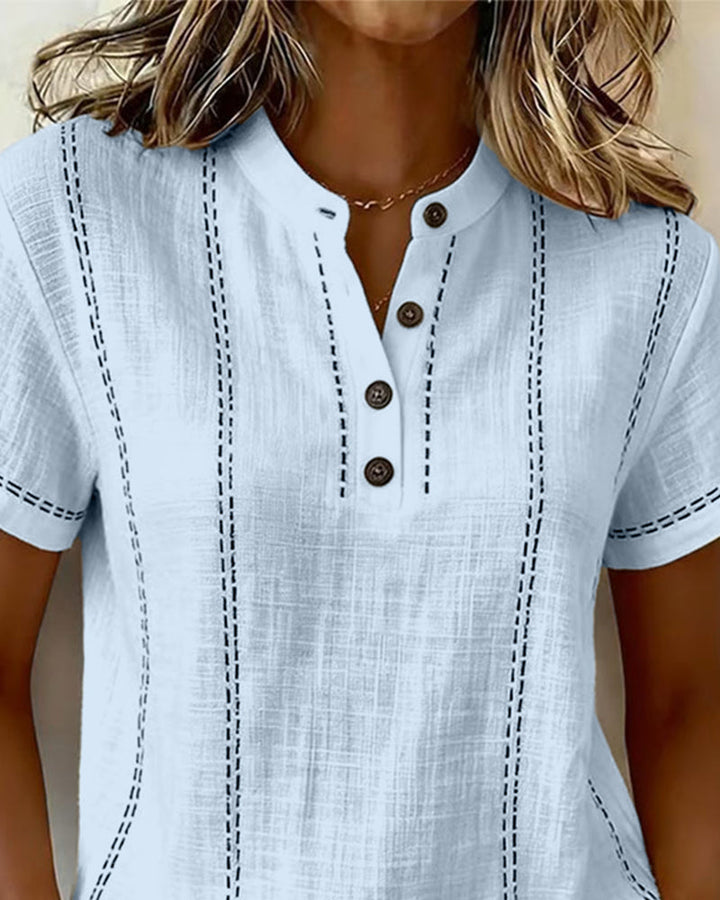 T-Shirt Mode Décontracté Bouton Col V