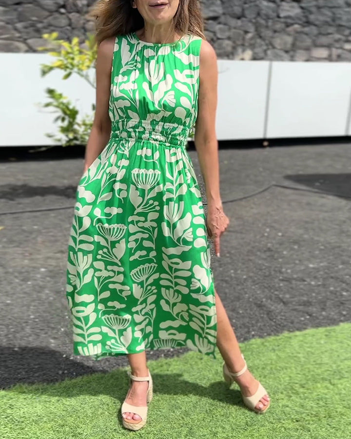 Robe Sans Manches Longue Taille Imprimé