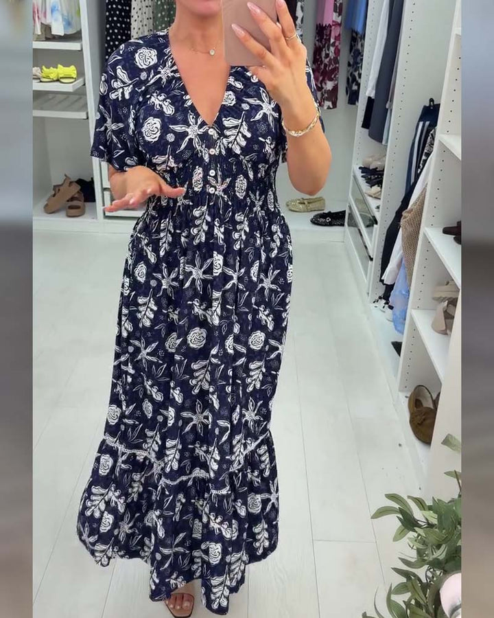 Robe Col V Loose Imprimé Longue