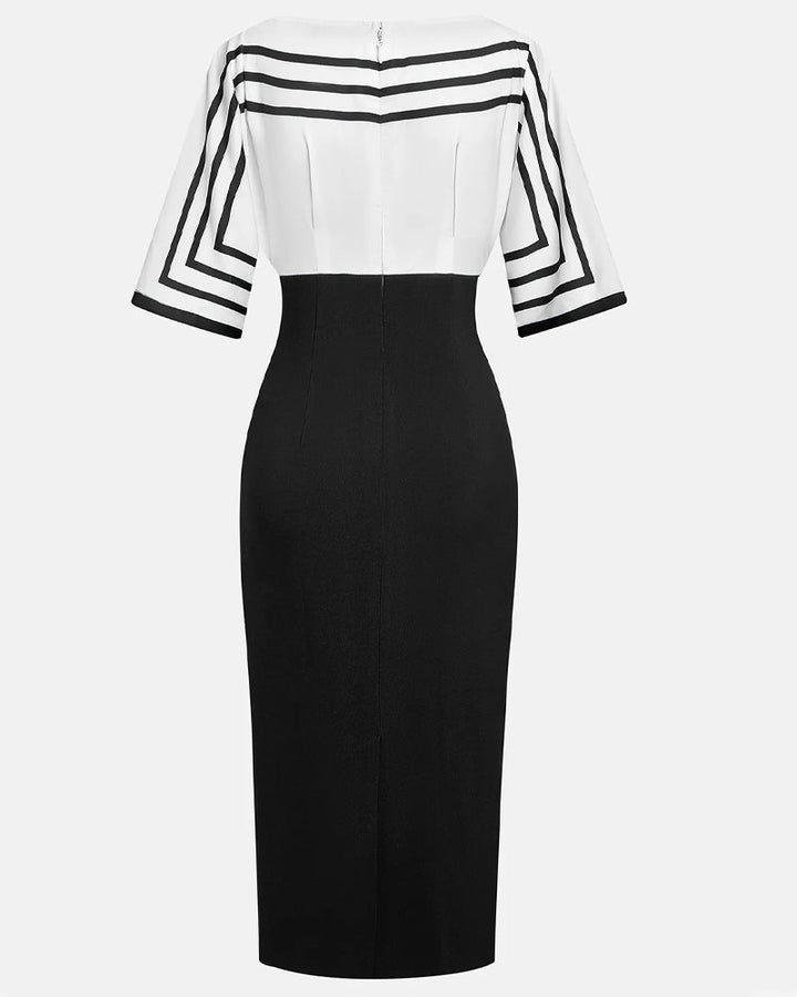 Robe Élégante Rayée Contraste Taille