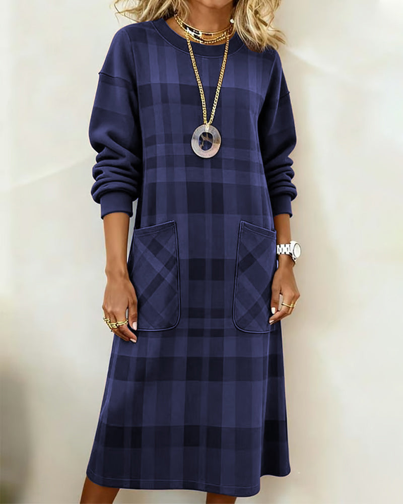 Robe À Carreaux Imprimé Poche Chemise