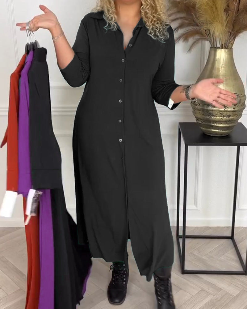 Robe chemise unie boutonnée
