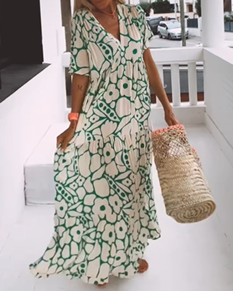 Robe ample imprimée à col en V