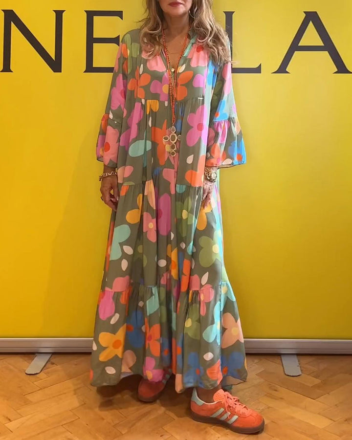 Robe décontractée à manches cloche et imprimé floral coloré