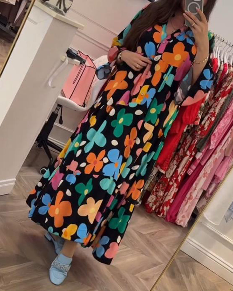 Robe décontractée à manches cloche et imprimé floral coloré
