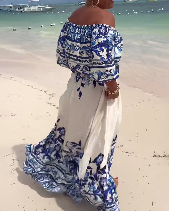 Robe Off-Shoulder Imprimé Resort