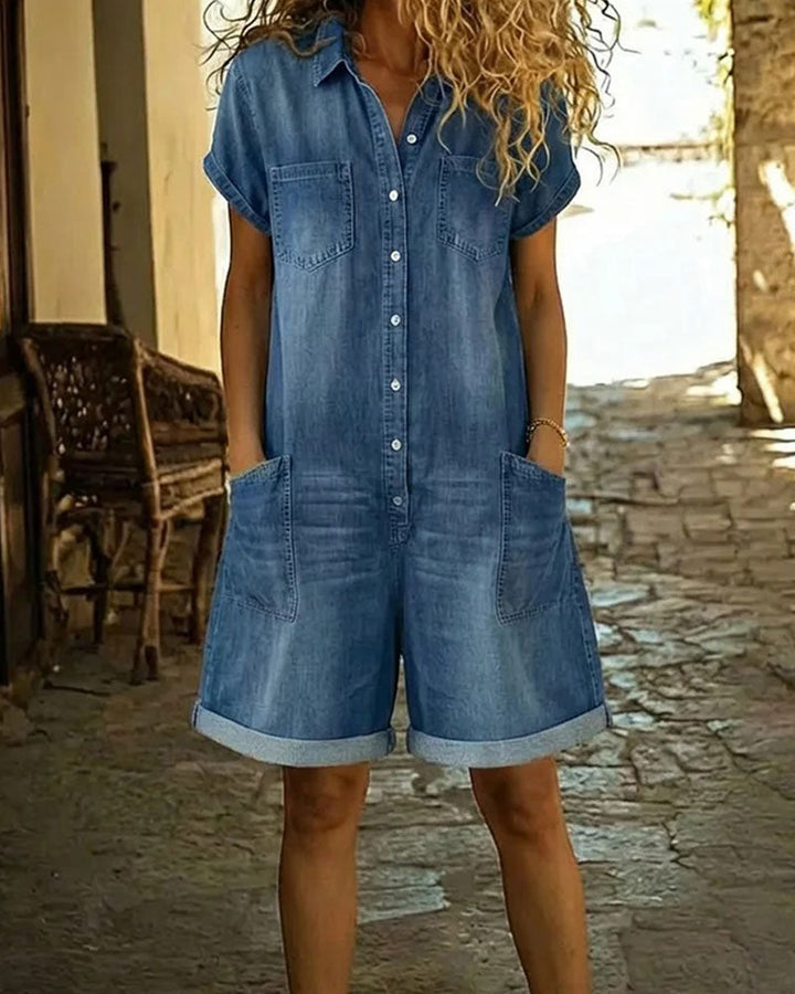 Combinaison Court Manche Denim