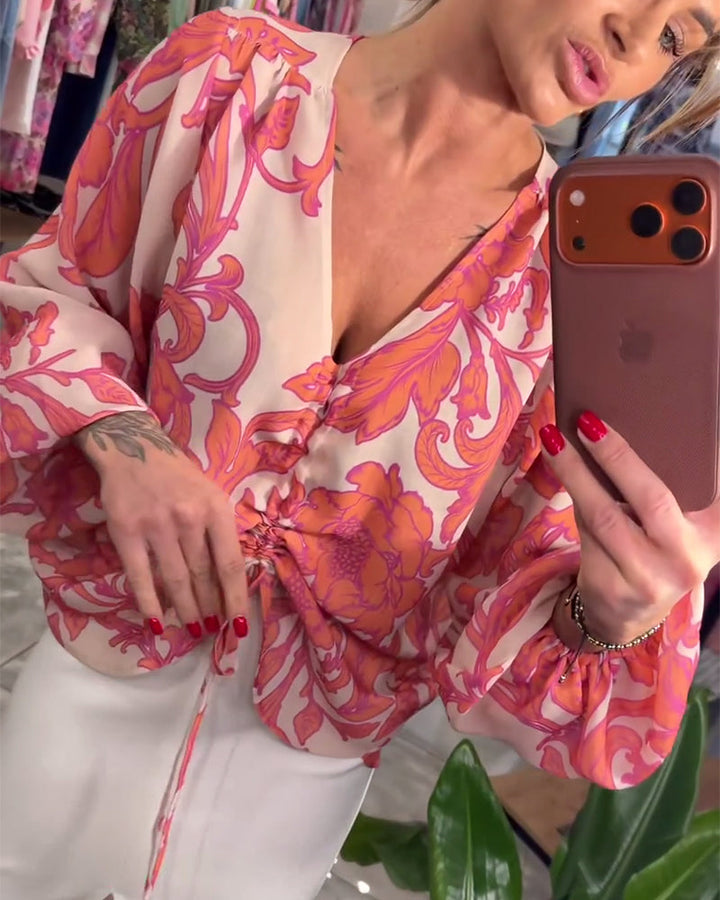 Blouse Col V À Nouer Élégante