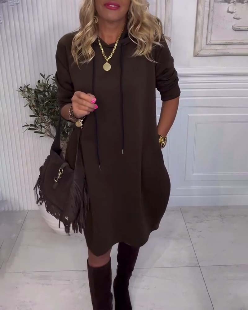 Robe Décontractée Unie À Capuche
