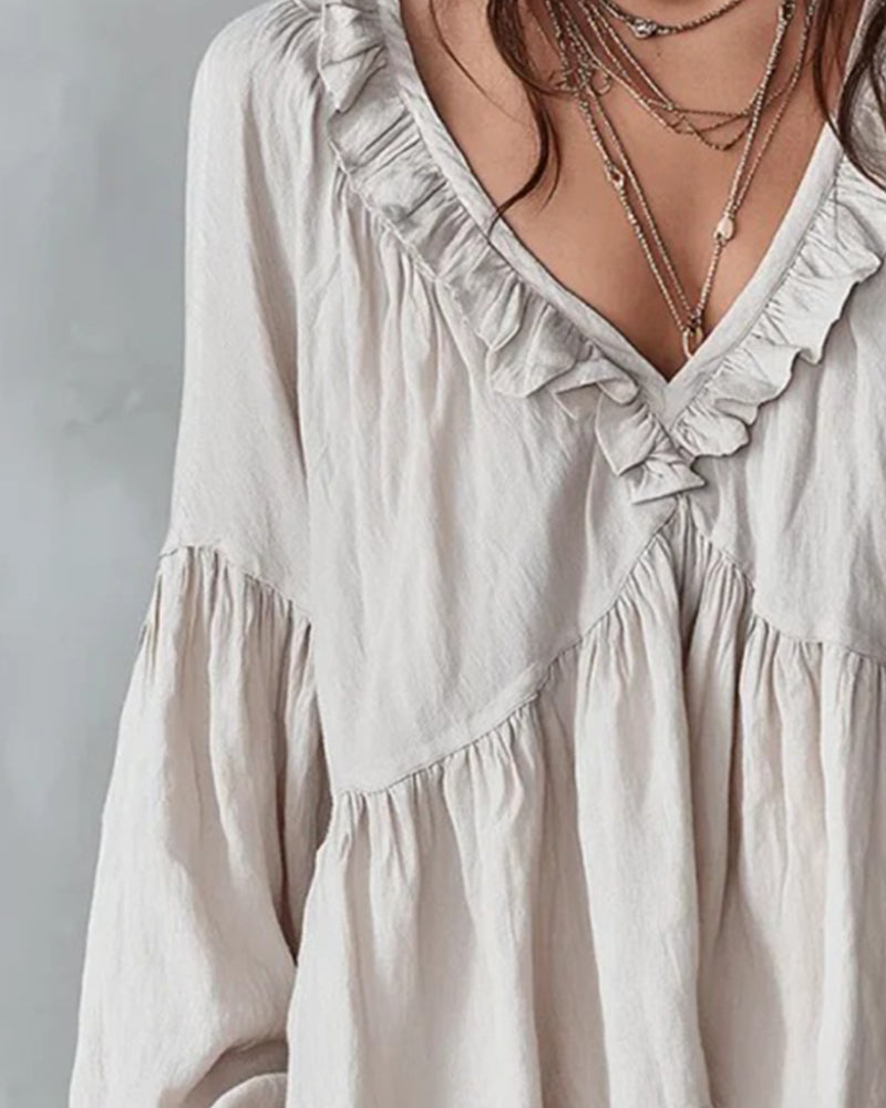 Blouse Volantée Col V Ample