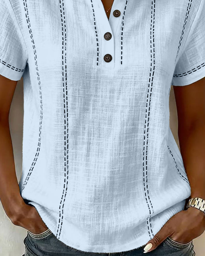 T-Shirt Mode Décontracté Bouton Col V