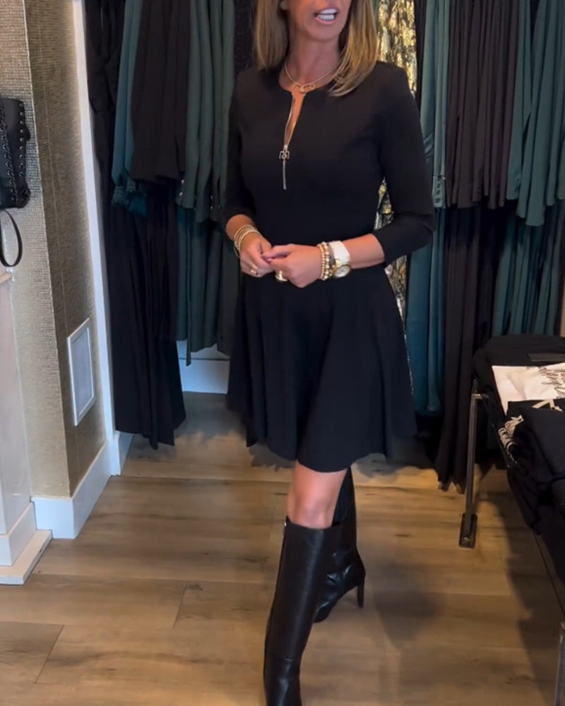 Robe élégante à fermeture éclair de couleur unie