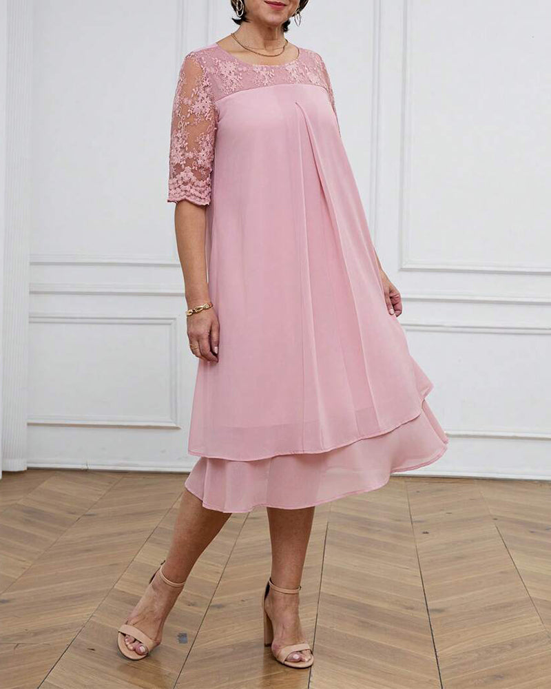 Robe Fashionable Et Élégante Dentelle Manches Mi-longues
