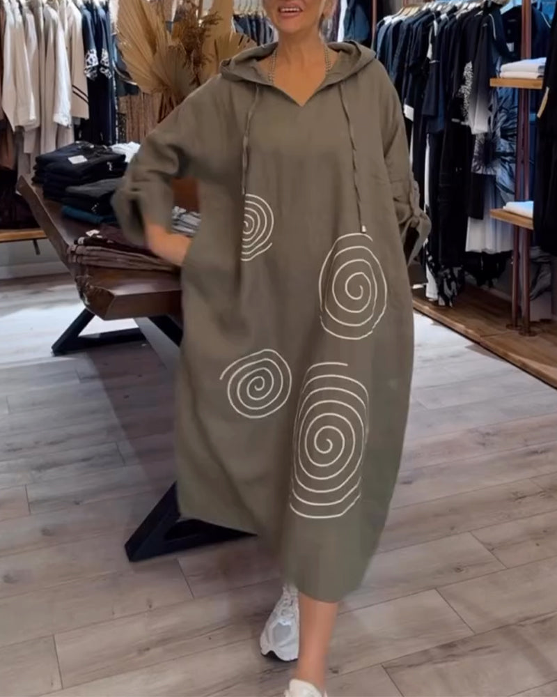 Robe À Capuche Manches Longues Large