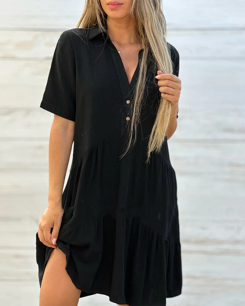 Robe boutonnée à revers confortable de couleur unie