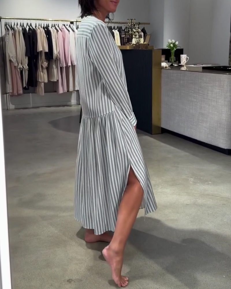 Robe Rayée Fente Côté Maxi