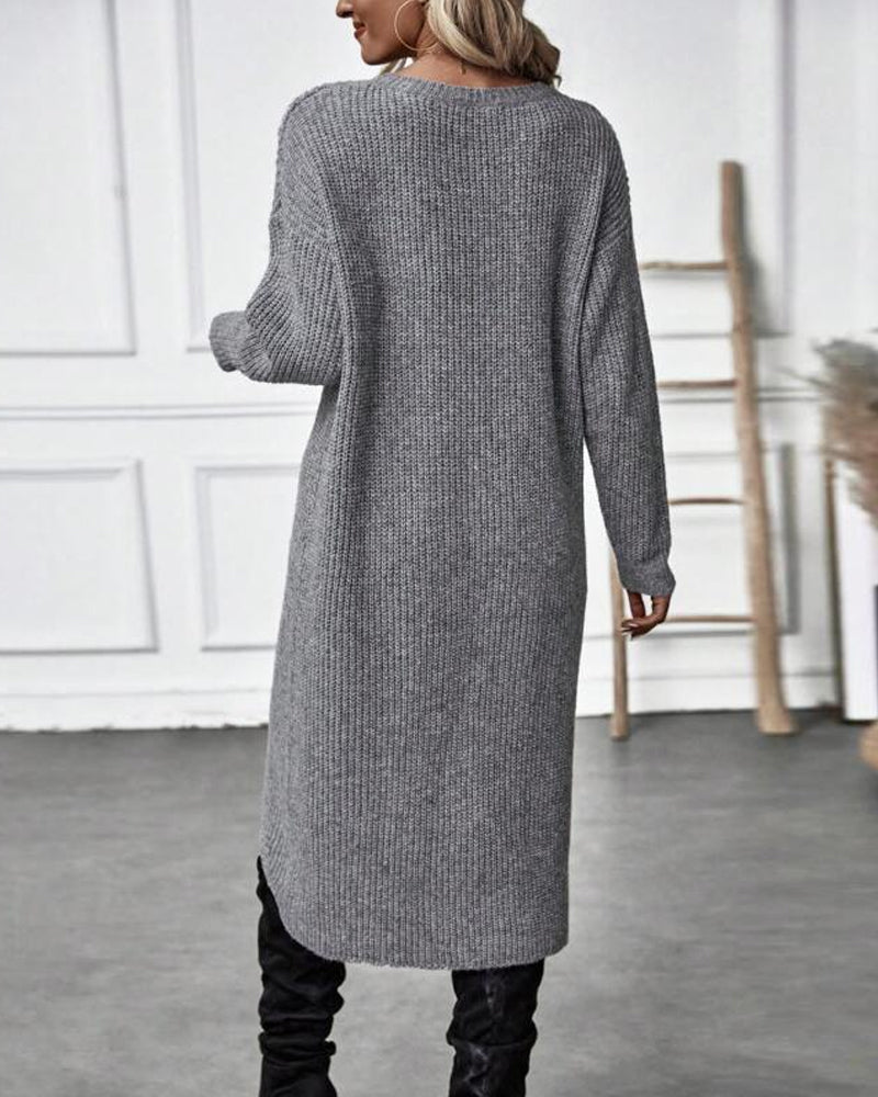 Robe pull de couleur unie à ourlet irrégulier