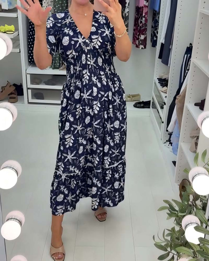 Robe Col V Loose Imprimé Longue