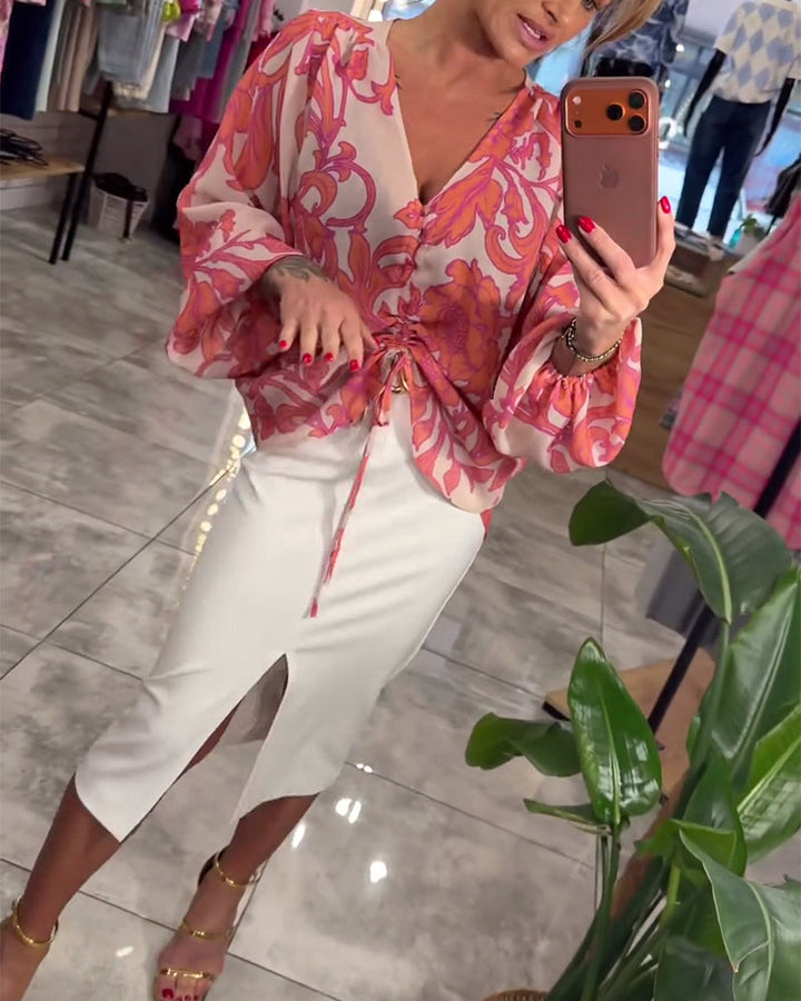 Blouse Col V À Nouer Élégante