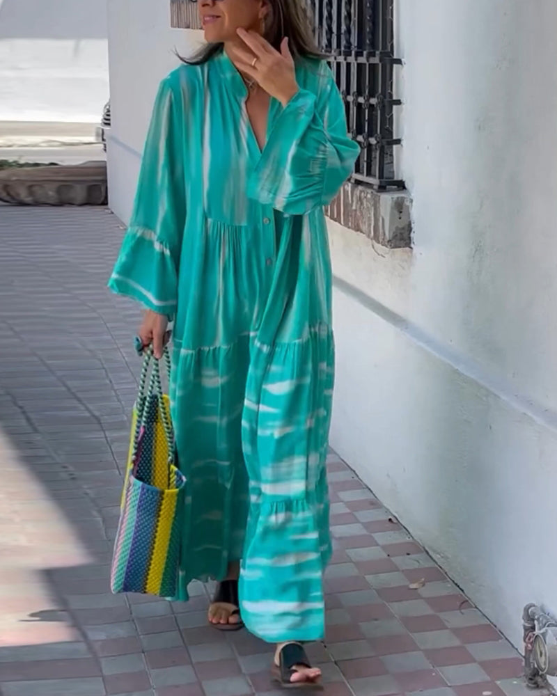 Robe longue ample décontractée à col en V et manches évasées