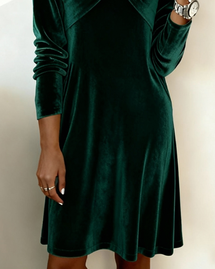 Robe En Velours À Col En V Avec Nœud Torsadé Et Manches Longues