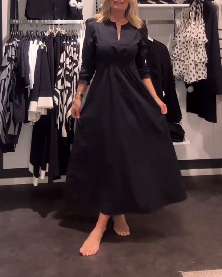 Robe Trapèze À Manches Bouffantes Et Taille Marquée