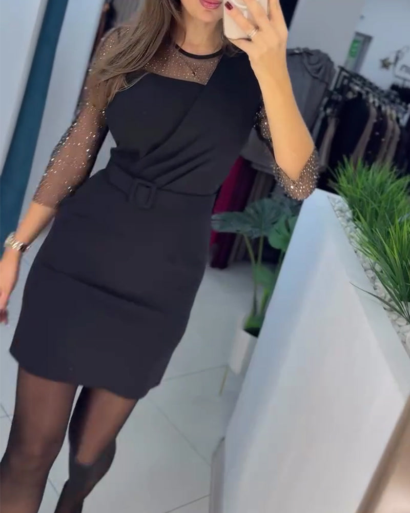 Robe Maille Brûlant Strass Slim Fit Près Des Hanches