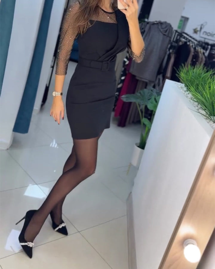 Robe Maille Brûlant Strass Slim Fit Près Des Hanches