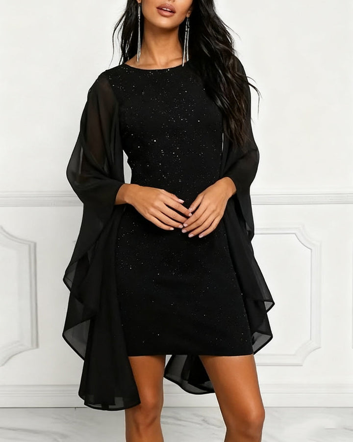 Robe Scintillante À Col Rond Et Manches Chauve-Souris