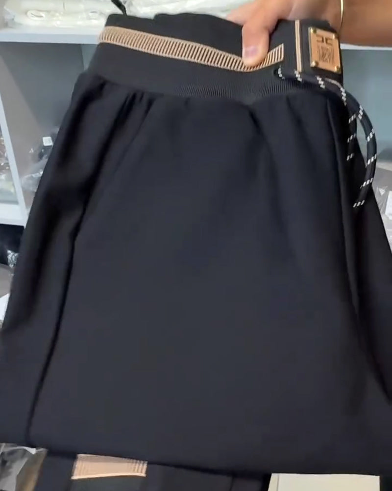 Pantalon Élégant À Cordon Et Taille Élastique