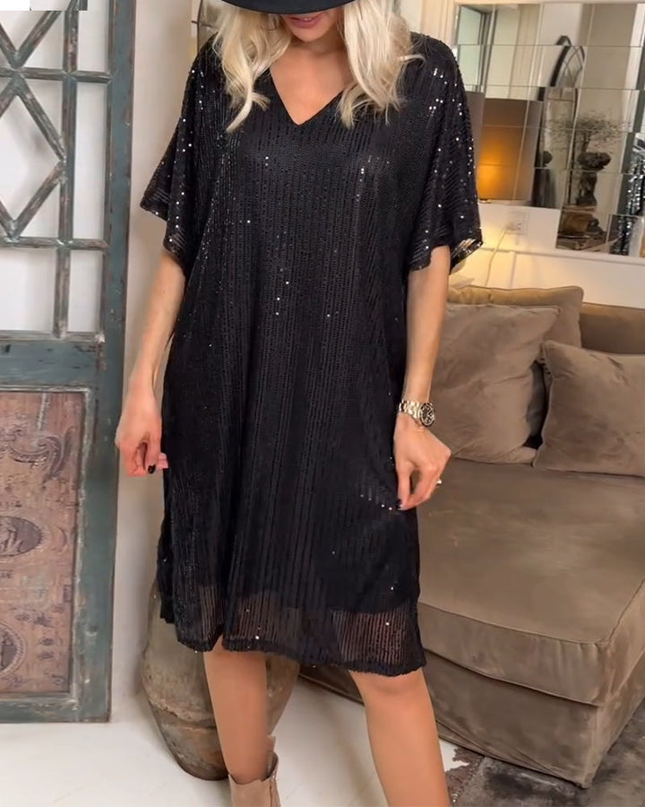 Robe À Col En V À Paillettes Décontractée